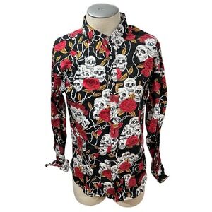 Zeroyaa Shirt M Mens Skull Roses long sleeves motorcycle style